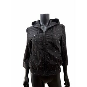 OBEY Black‎ Hooded Lightweight Jacket Women's M Embroidered Birds Zip Up